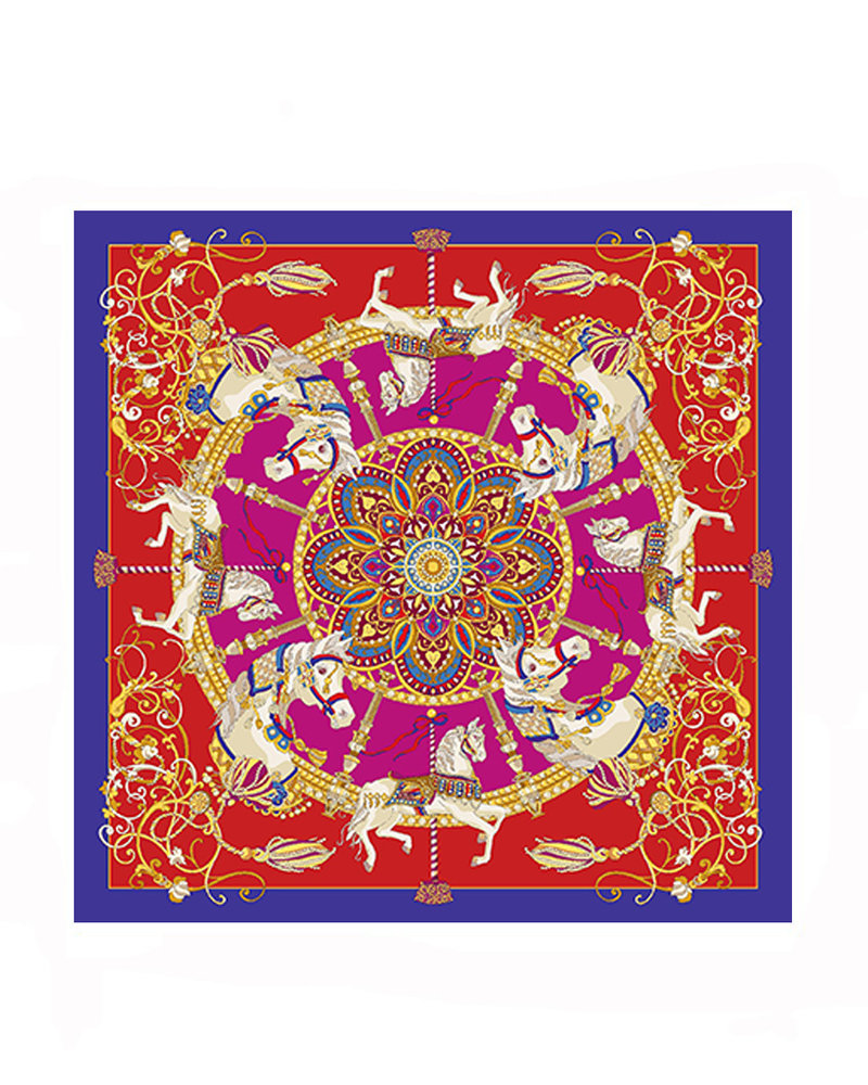 PRINTED CASHMERE SCARF: TOY HORSES: RED