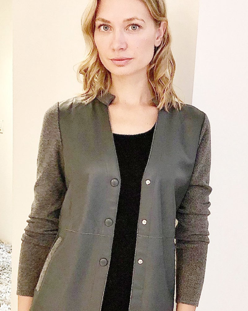 CASHMERE JACKET WITH LEATHER FRONT: ANTHRACITE