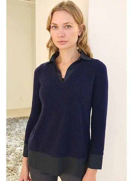 CASHMERE POLO SWEATER WITH SILK COLLAR DETAILS