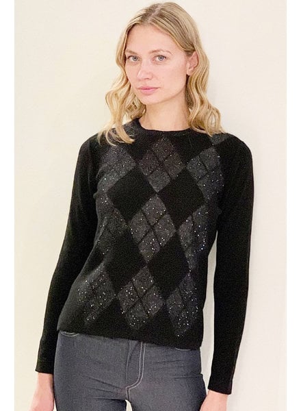 CASHMERE SWEATER WITH EMBELLISHED ARGYLE WEAVE