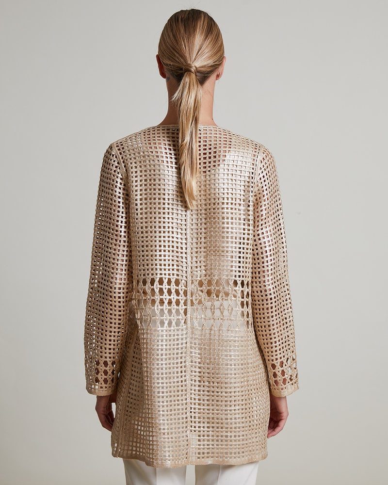 METALLIC COTTON LACE JACKET: GOLD