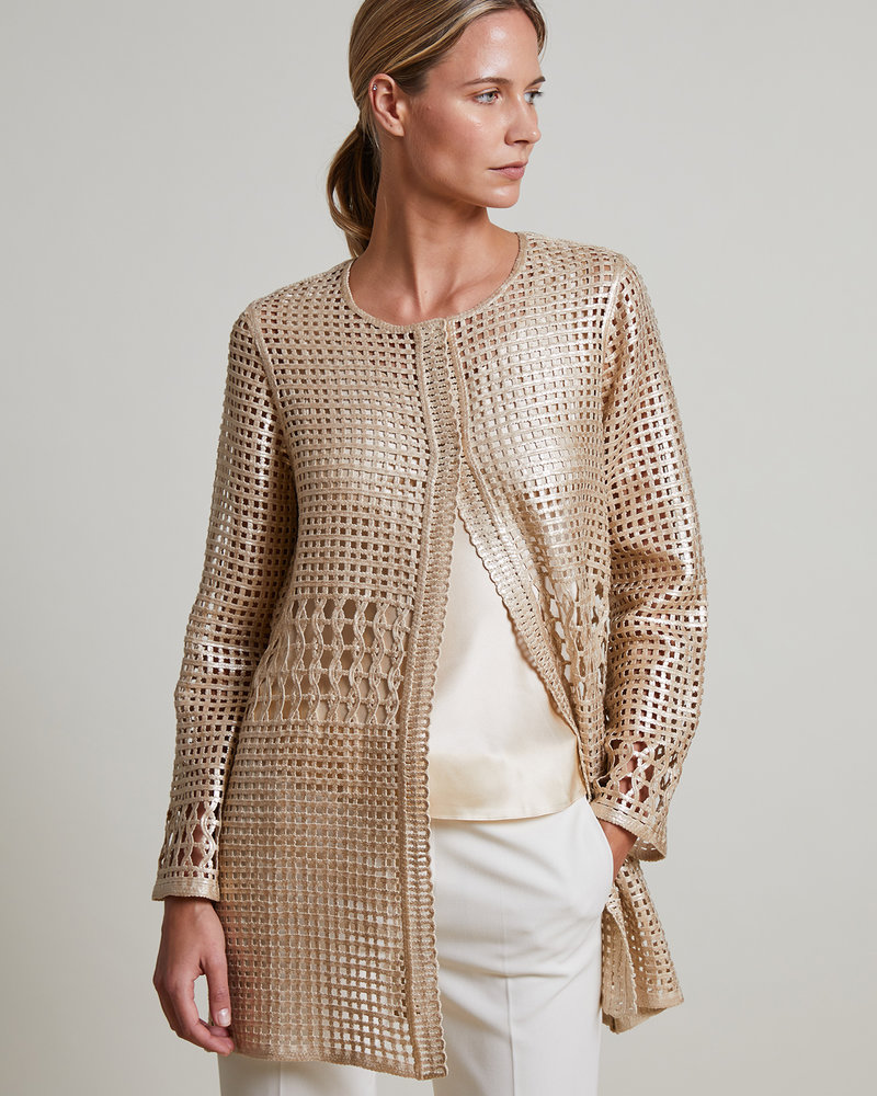 METALLIC COTTON LACE JACKET: GOLD