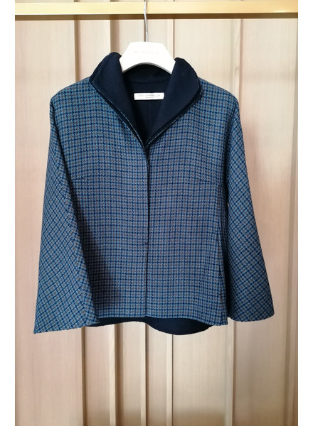 PIED DE POULE A LINE DOUBLE FACE REVERSIBLE JACKET: DENIM