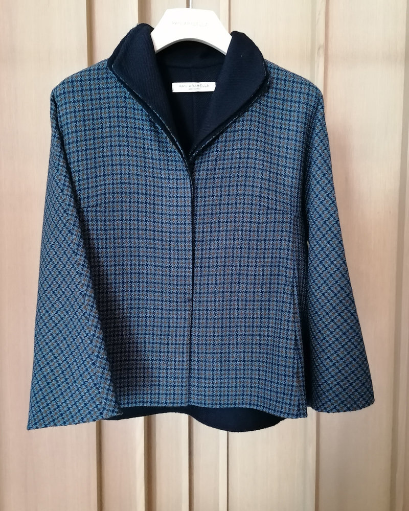 PIED DE POULE A LINE DOUBLE FACE REVERSIBLE JACKET: DENIM