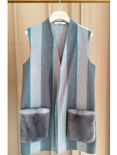 DOUBLE FACE CASHMERE REVERSIBLE VEST WITH FUR POCKETS