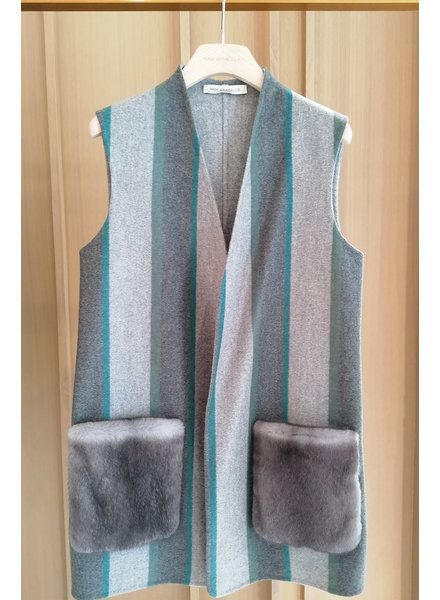 DOUBLE FACE CASHMERE REVERSIBLE VEST WITH FUR POCKETS
