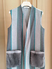 DOUBLE FACE CASHMERE REVERSIBLE VEST WITH FUR POCKETS: GRAY-GREEN STRIPES