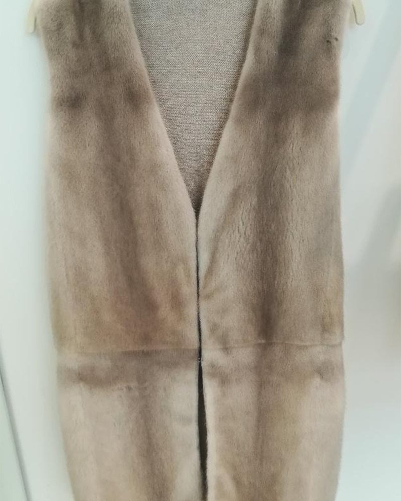 LONG MINK VEST WITH CASHMERE KNIT BACK: SAND