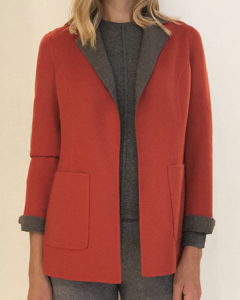 CASHMERE DOUBLE FACE REVERSIBLE JACKET: RED-ANTHRACITE