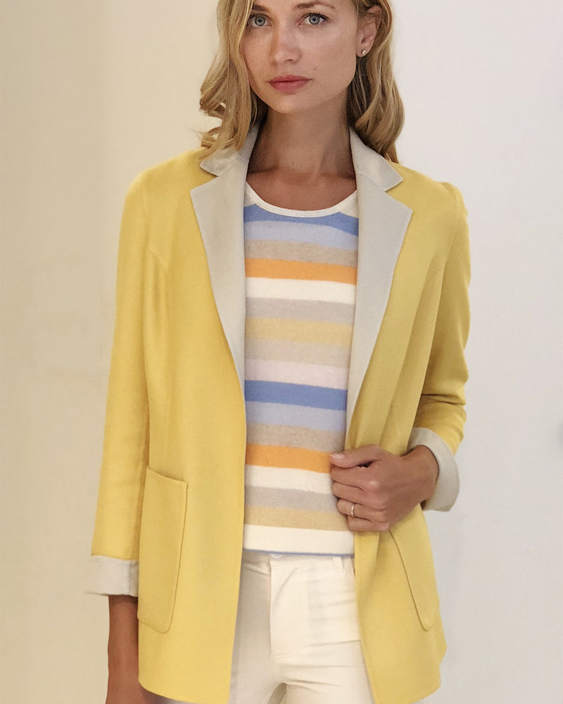 CASHMERE DOUBLE FACE REVERSIBLE JACKET: YELLOW-PEARL