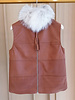 LEATHER VEST WITH FOX COLLAR AND CASHMERE BACK: TABACCO