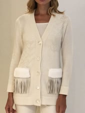 KNIT CASHMERE CARDIGAN WITH FUR AND FRINGES DETAILS ON POCKETS