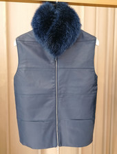 LEATHER VEST WITH FOX COLLAR AND CASHMERE NAVY