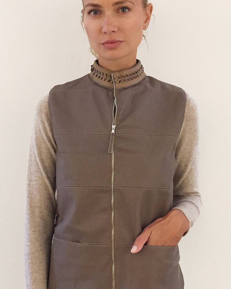 LEATHER VEST WITH CASHMERE: TABACCO