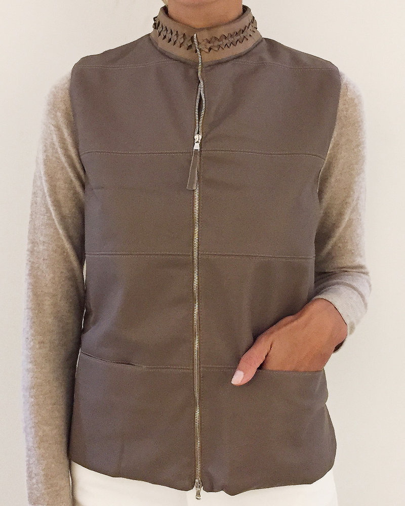 LEATHER VEST WITH CASHMERE: TABACCO