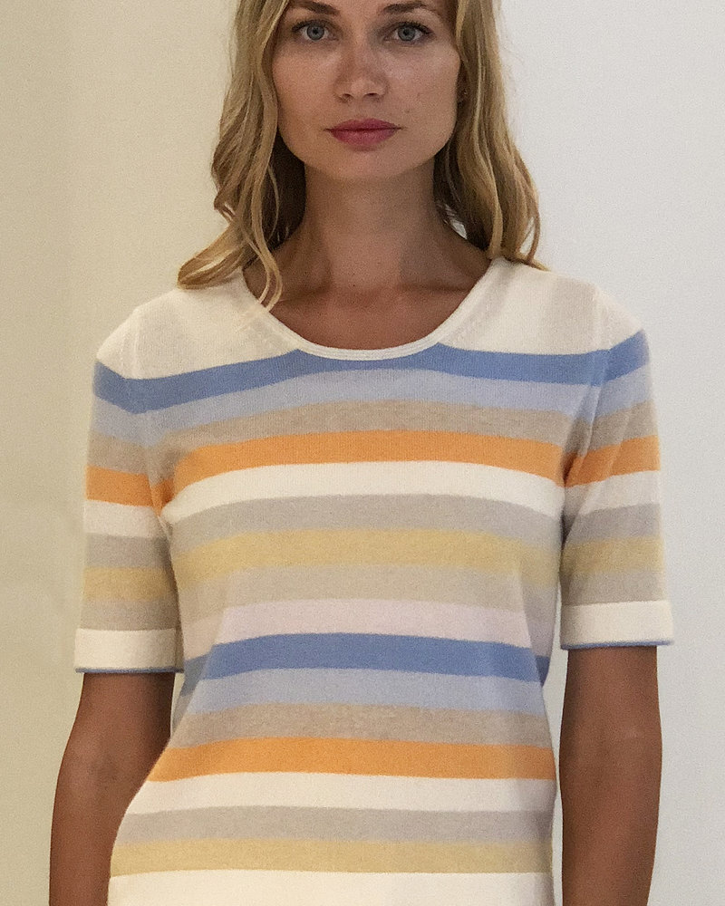 CASHMERE MIDDLE SLEEVES CREWNECK TOP: PASTEL