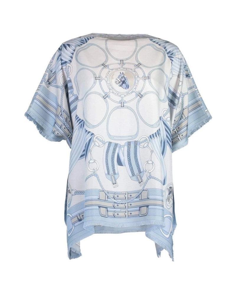 SILK SCARF PRINT REVERSIBLE TOP: LIGHT BLUE