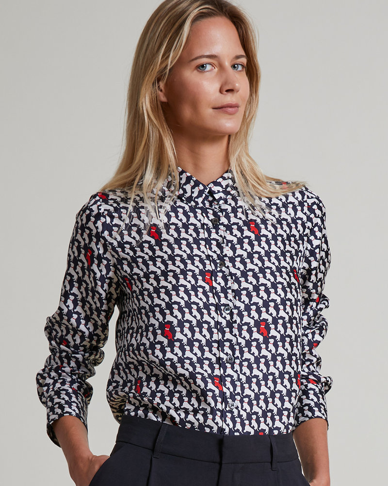 SILK PRINTED SHIRT: BASSETS: MIDNIGHT BLUE