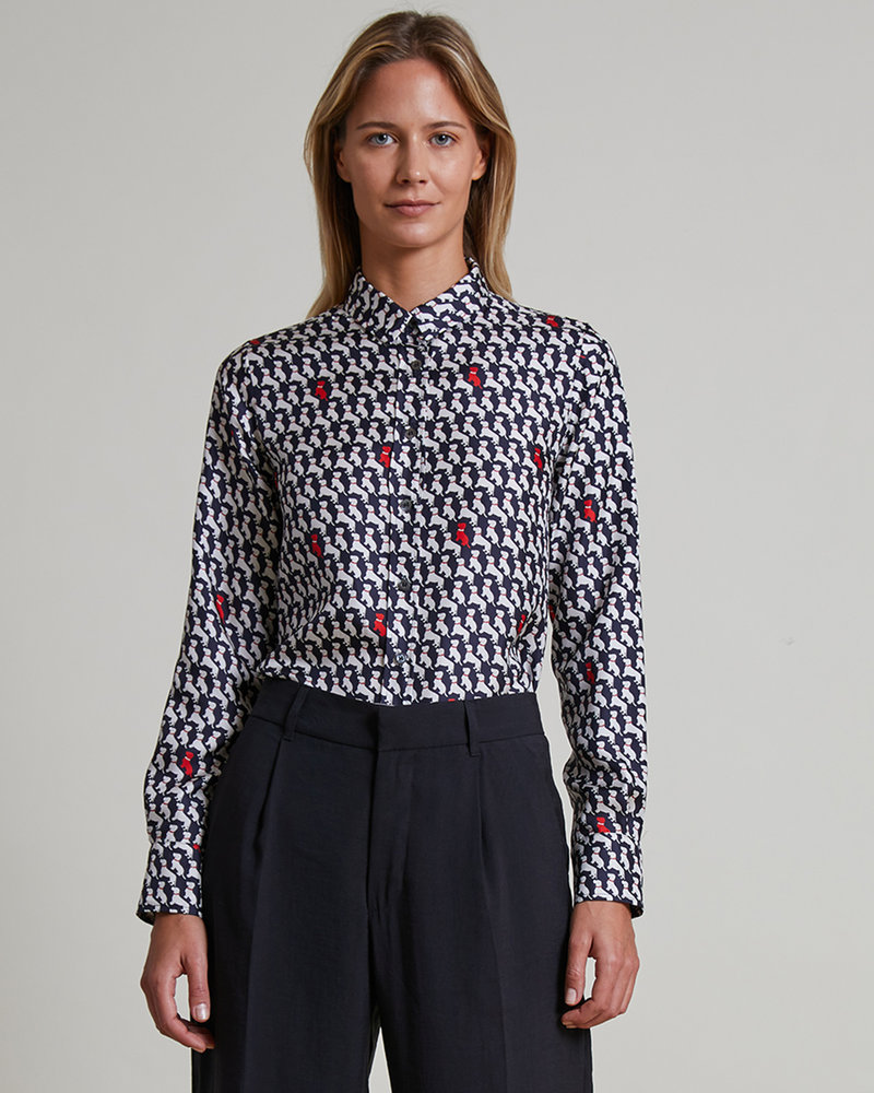 SILK PRINTED SHIRT: BASSETS: MIDNIGHT BLUE