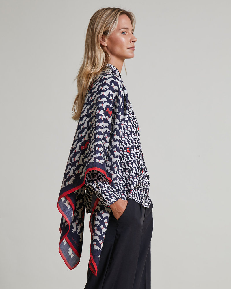 SILK PRINTED SHIRT: BASSETS: MIDNIGHT BLUE