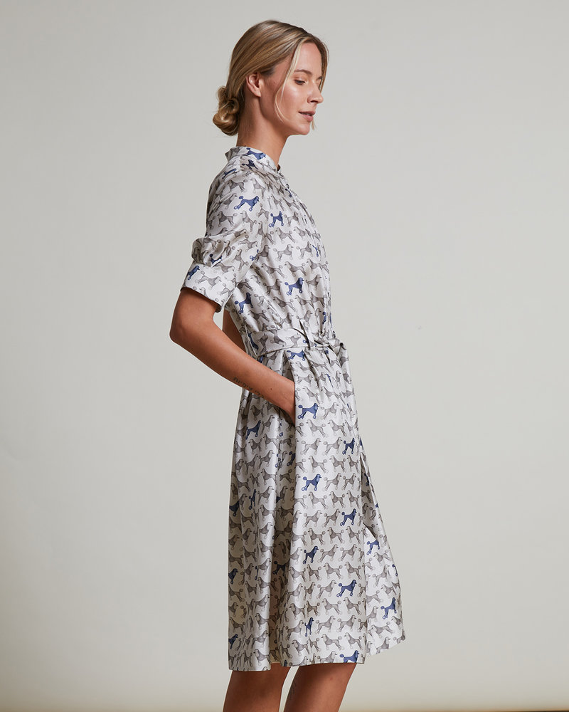 SILK PRINTED DRESS: POODLE: GRAY