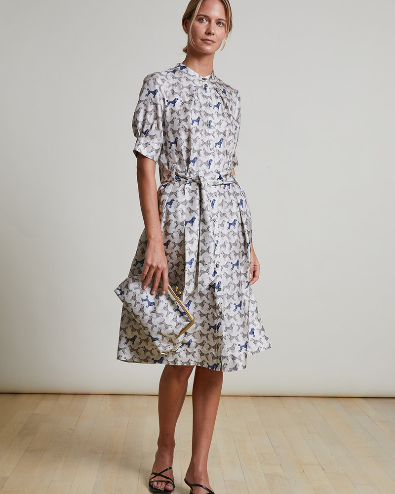 SILK PRINTED DRESS: POODLE: GRAY