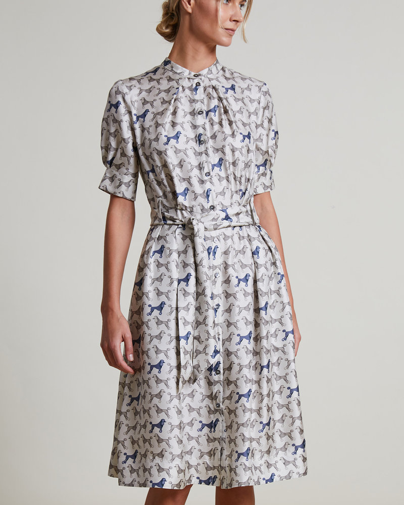 SILK PRINTED DRESS: POODLE: GRAY