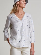 SILK PRINTED V-NECK BLOUSE