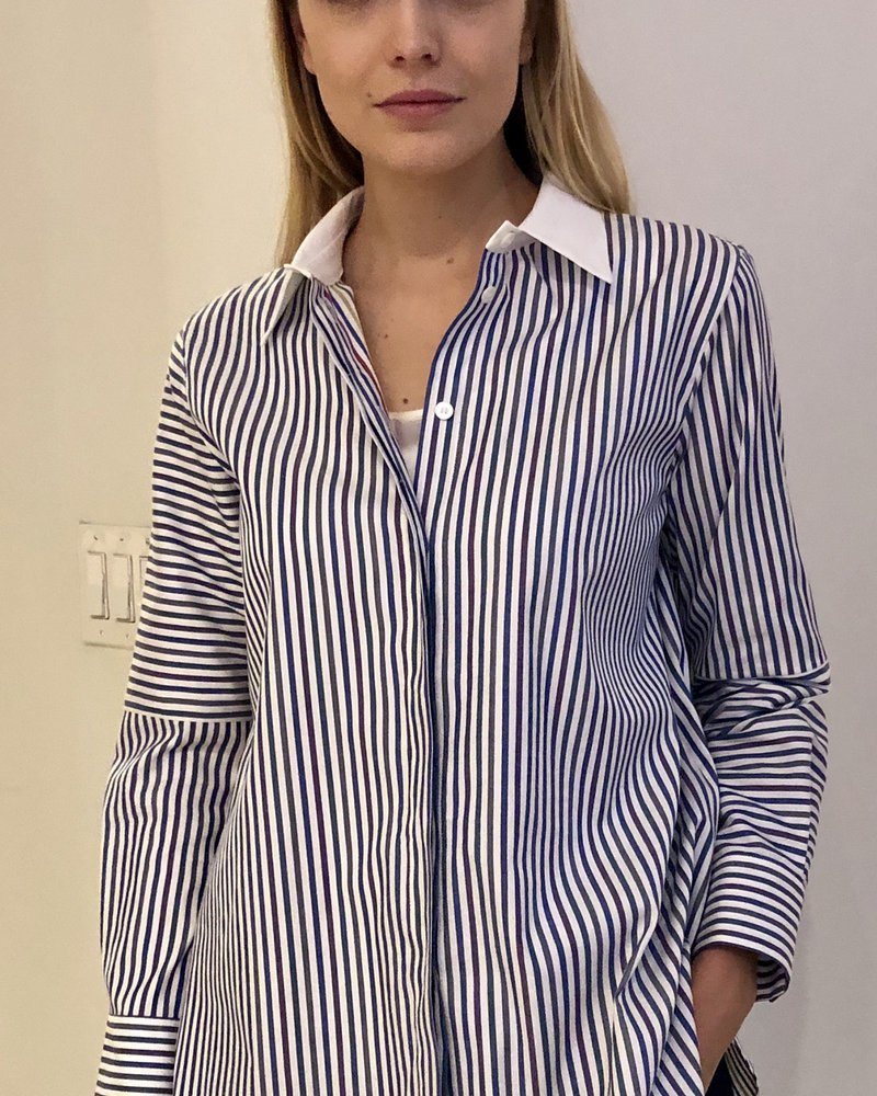 STRIPED COTTON SHIRT: MULTI BLUE STRIPES