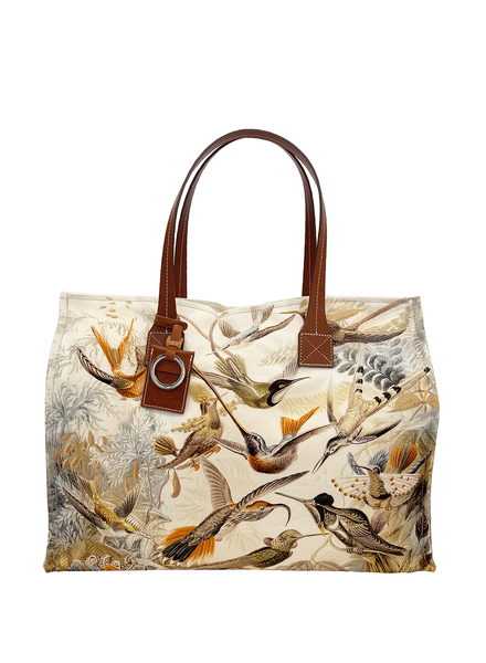 TOTE BAG SMALL: HUMMING BIRD: ORANGE-BLUE