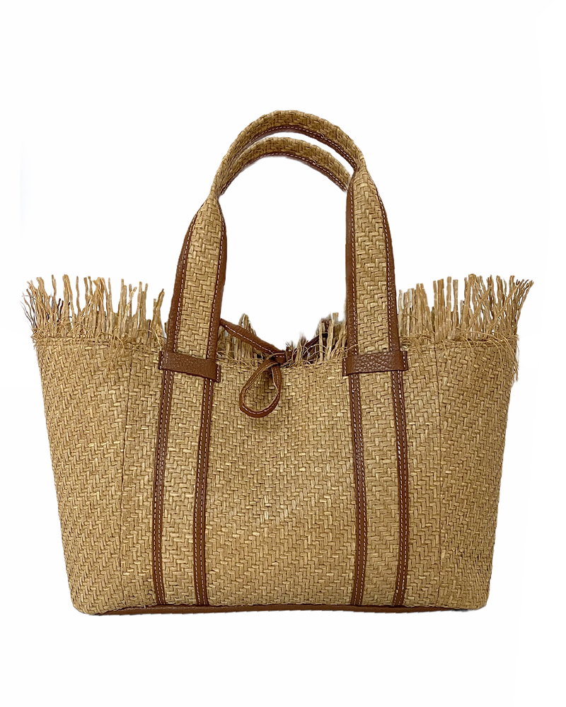 RAFFAELA MEDIUM TOTE: COGNAC RAFFIA