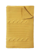 CASHMERE ROMA CABLE KNIT THROW: 50" X 72": SUN