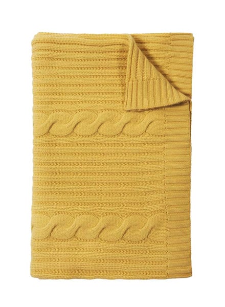 CASHMERE ROMA CABLE KNIT THROW: 50" X 72": SUN