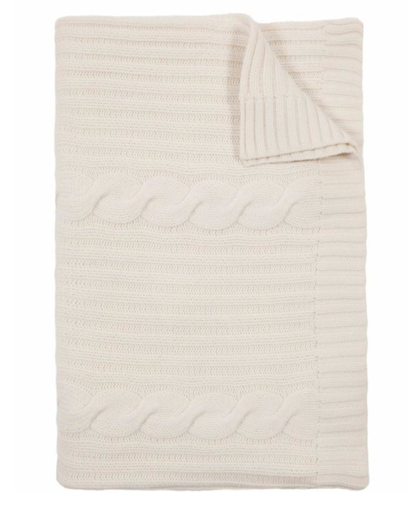 CASHMERE ROMA CABLE KNIT THROW: 50" X 72": IVORY