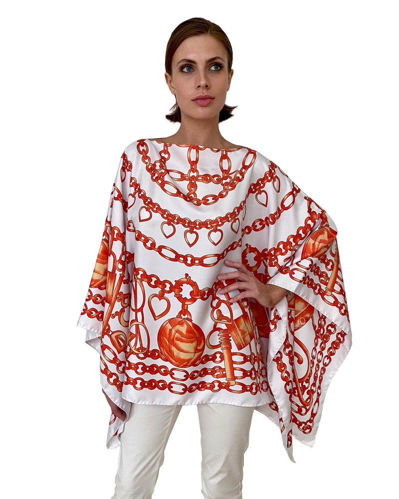 PRINTED SILK BRACELET PONCHO: ORANGE