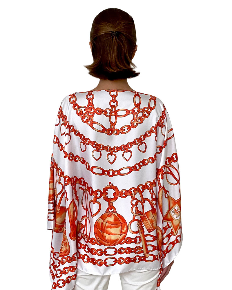 PRINTED SILK BRACELET PONCHO: ORANGE