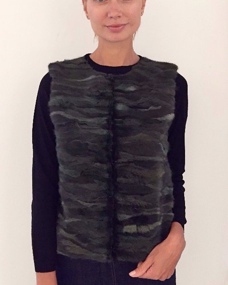 MINK FRONT VEST WITH CASHMERE RIB BACK: BLUE-GRAY