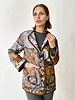 COLLARLESS REVERSIBLE SILK PRINTED QUILTED JACKET: LEOPARD-AMAZONIA BROWN