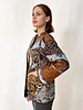 COLLARLESS REVERSIBLE SILK PRINTED QUILTED JACKET: LEOPARD-AMAZONIA BROWN