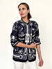 COLLARLESS REVERSIBLE SILK PRINTED QUILTED JACKET: STIRRUPS-CHAINS BLACK