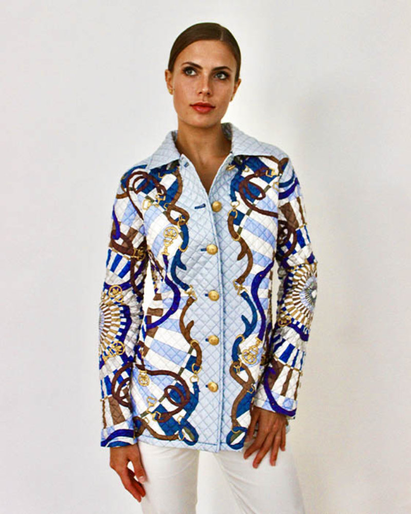 SILK PRINTED QUILTED JACKET: FIRENZE BLUE