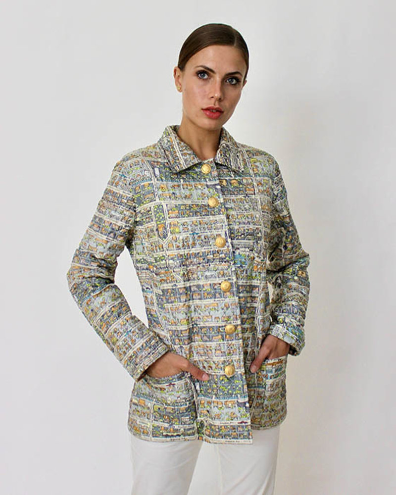 SILK PRINTED QUILTED JACKET: PALM BEACH MULTICOLOR: