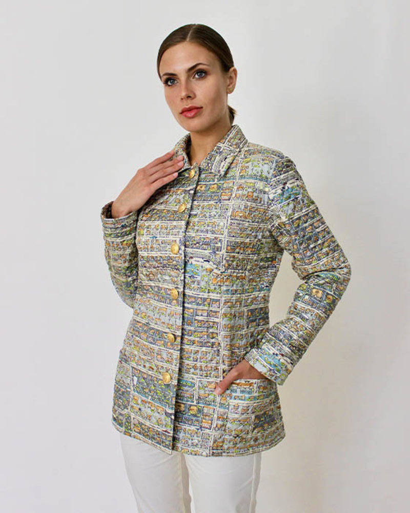 SILK PRINTED QUILTED JACKET: PALM BEACH MULTICOLOR: