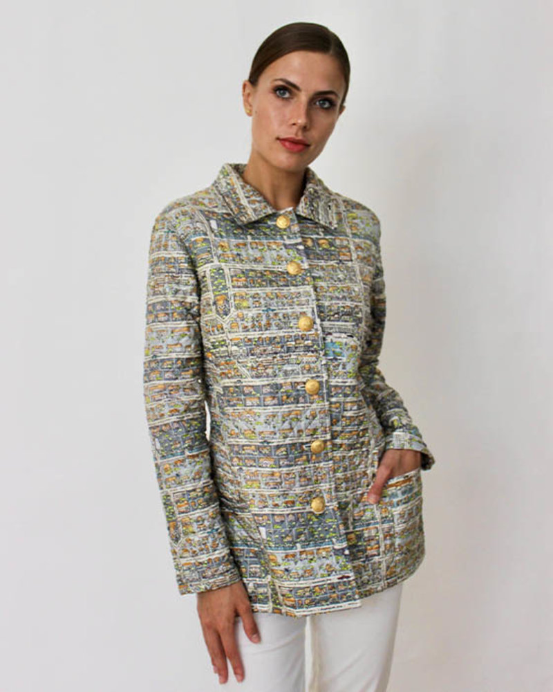 SILK PRINTED QUILTED JACKET: PALM BEACH MULTICOLOR: