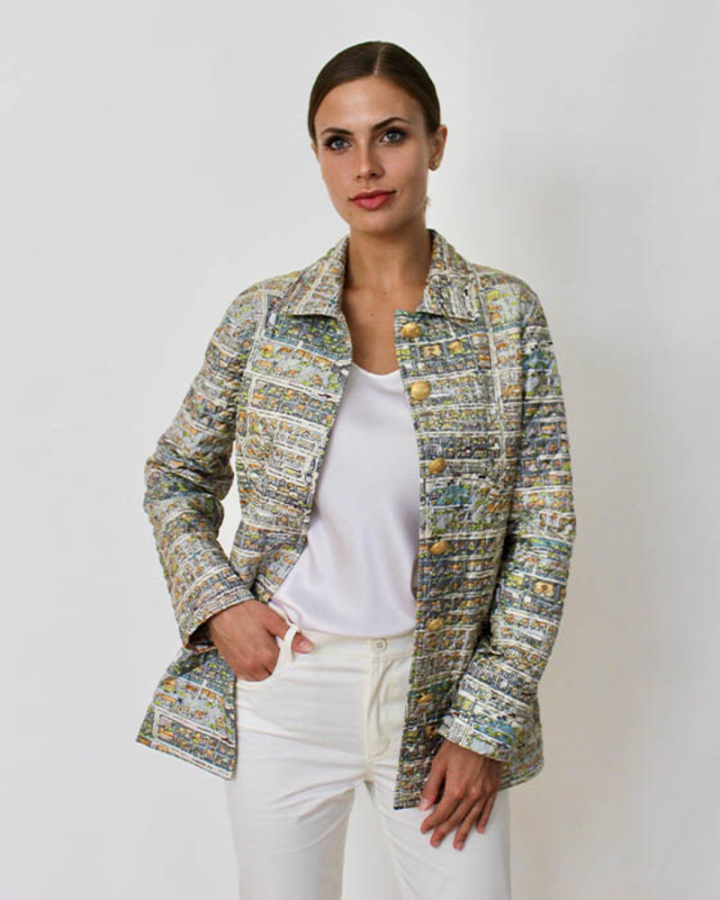 SILK PRINTED QUILTED JACKET: PALM BEACH MULTICOLOR: