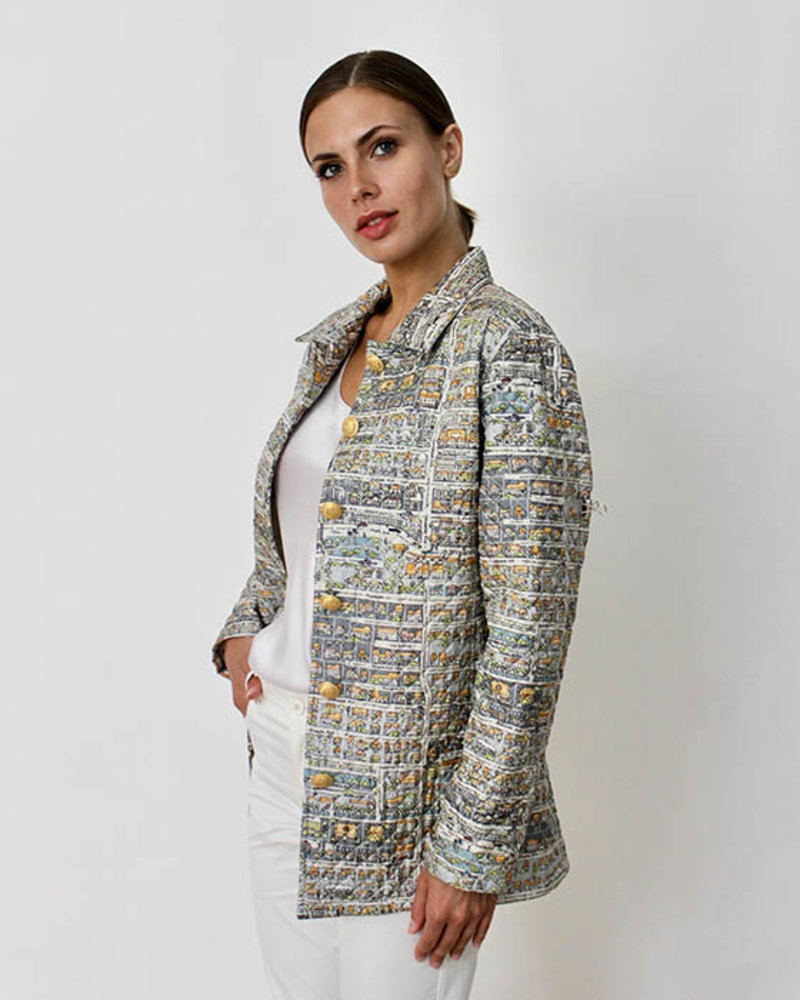 SILK PRINTED QUILTED JACKET: PALM BEACH MULTICOLOR: