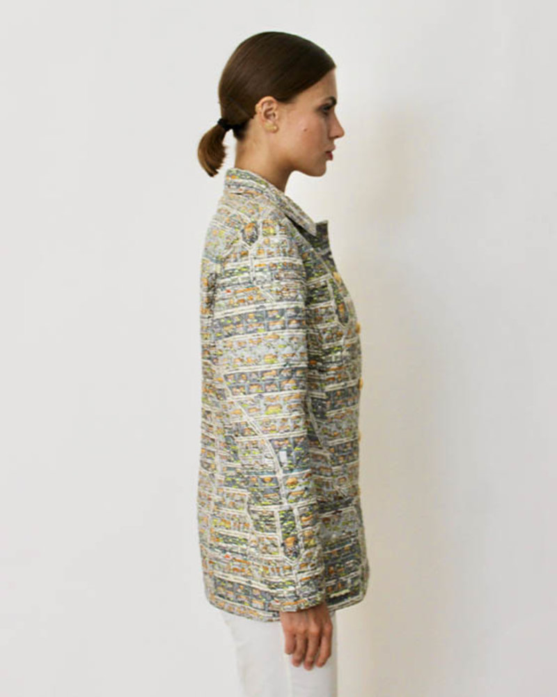 SILK PRINTED QUILTED JACKET: PALM BEACH MULTICOLOR: