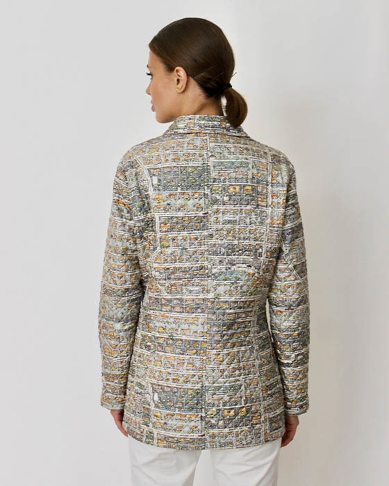 SILK PRINTED QUILTED JACKET: PALM BEACH MULTICOLOR: