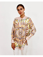 COLLARLESS SILK PRINTED SHIRT