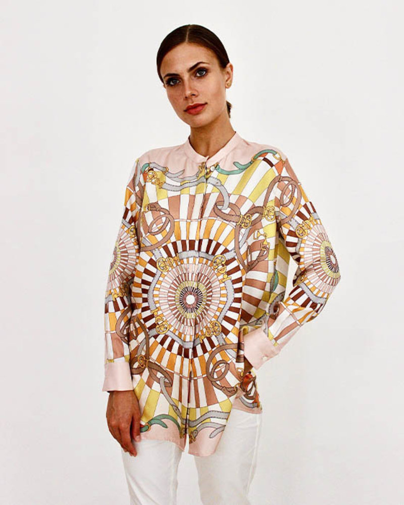 COLLARLESS SILK PRINTED SHIRT: FIRENZE MELON